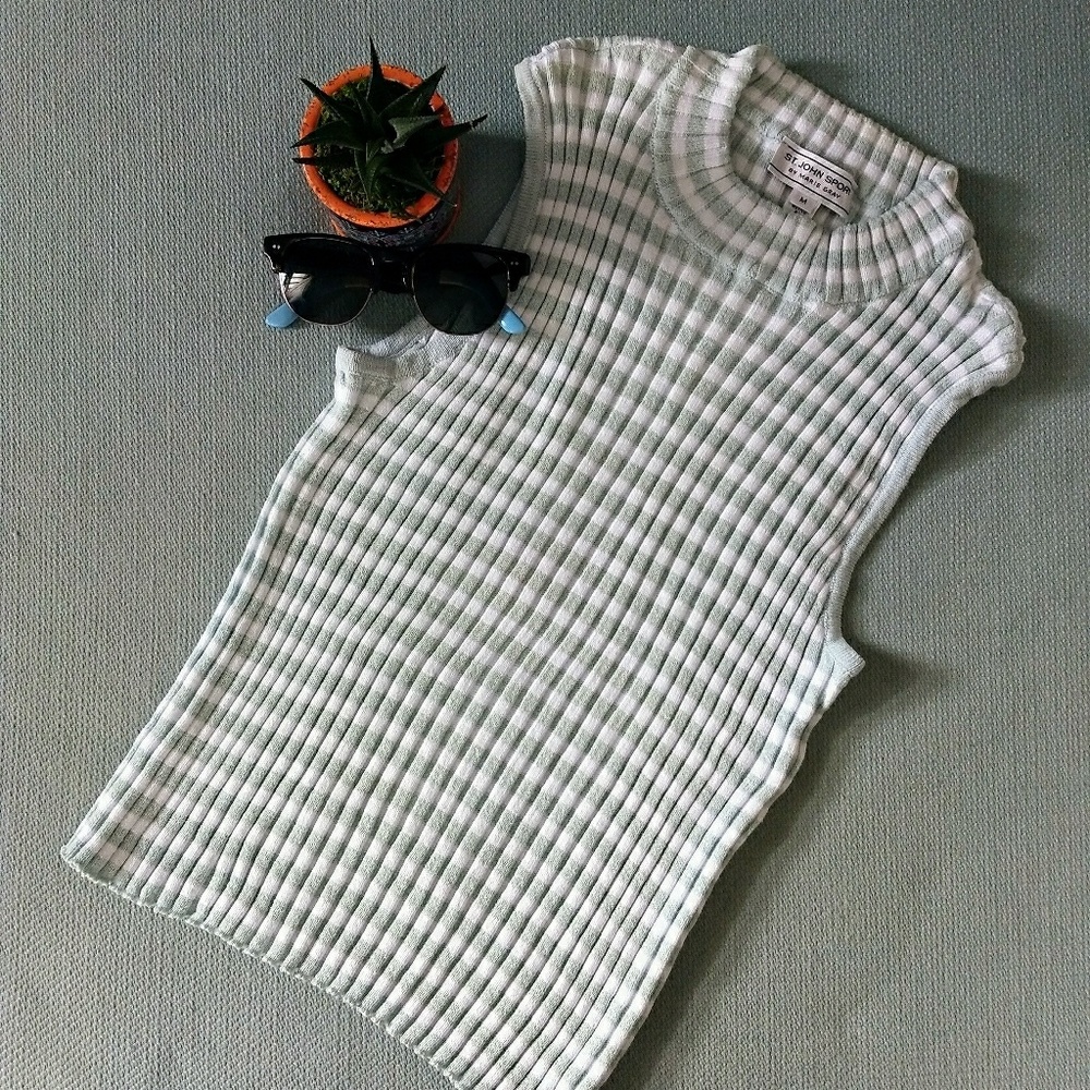 ST JOHN Sport knit sleeveless striped top